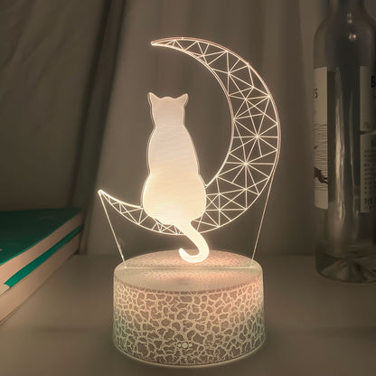 3D Cat Moon Acrylic LED Light